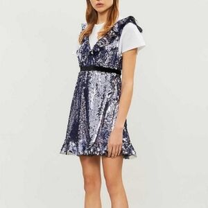 NWT Free People purple sequin ruffle belted party dress